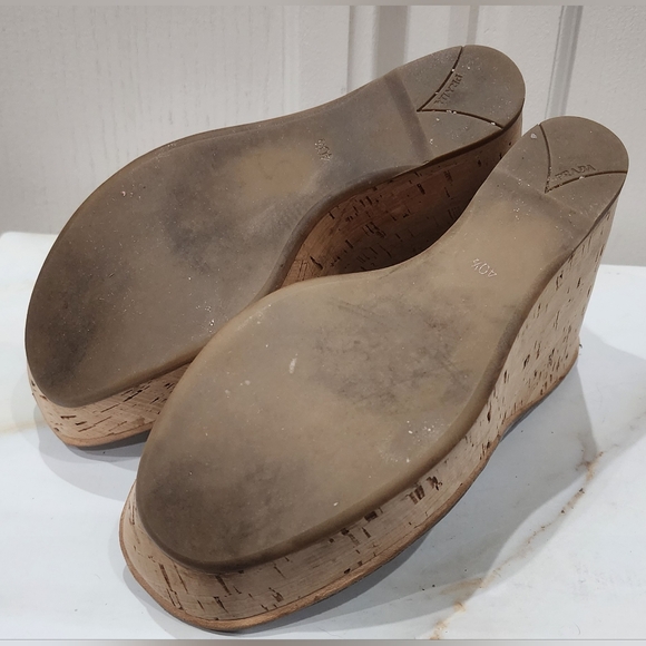 Prada Brown Leather Platform Wedges Size 40.5‎ - Picture 7 of 9
